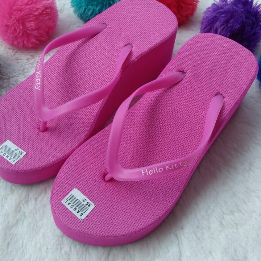 Paling Disukai.. Sandal Wedges Spon Warna PINK FANTA dengan JEPIT POLOS
