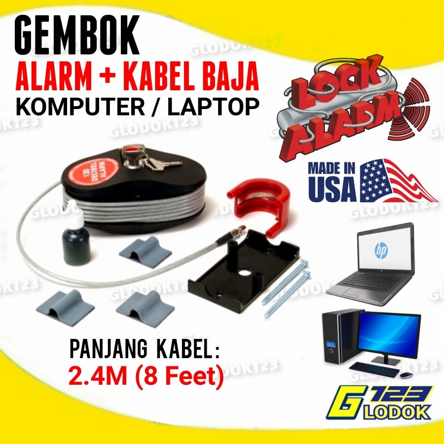 LOCK ALARM Gembok Alarm Komputer Laptop Kabel Baja ORIGINAL USA