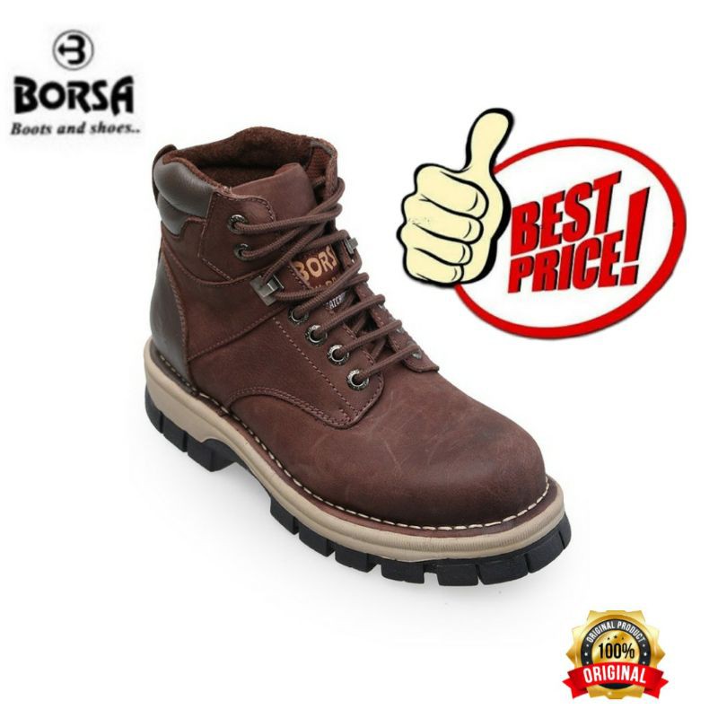 SEPATU BOOTS PRIA KULIT ASLI - BORSA REINFORCE