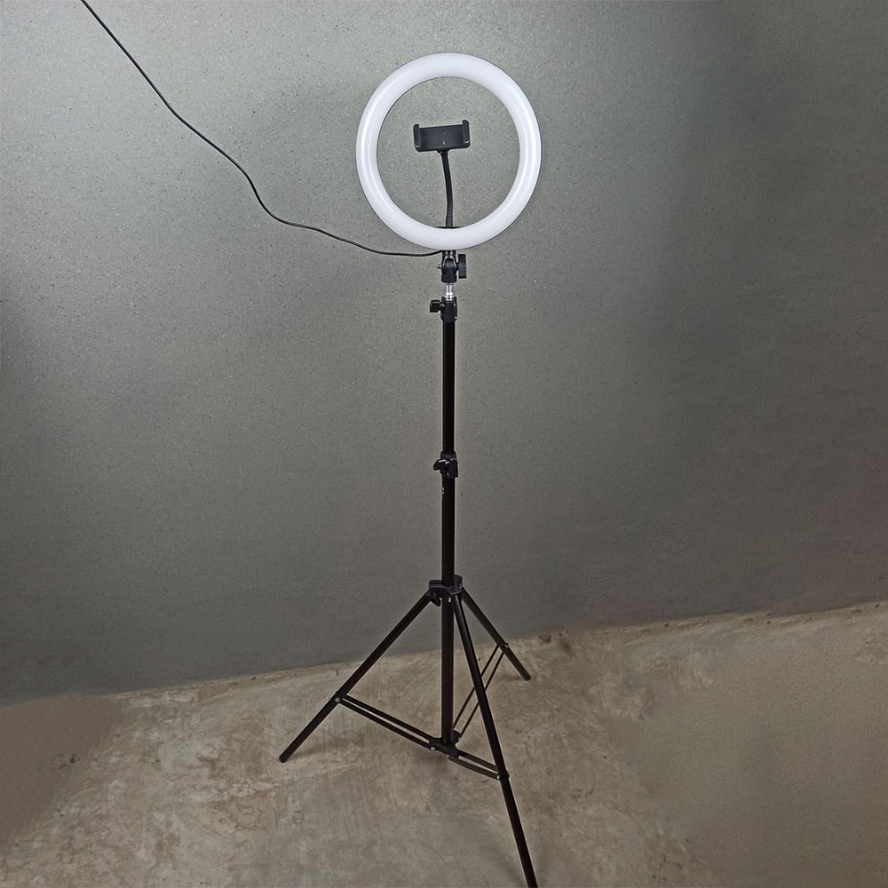 TaffSTUDIO Lampu Halo Ring Light Curve LED Selfie 120 LED 10 Inch with Smartphone Holder + Tripod 190cm - RL-129 - Black