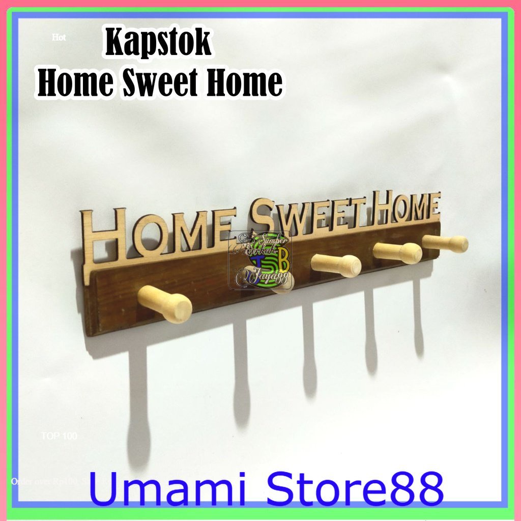 Kapstok Hiasan Dinding Tulisan Home Sweet Home/ Kastok Baju / Kastok Kunci /Pajangan Dinding/Pajanga
