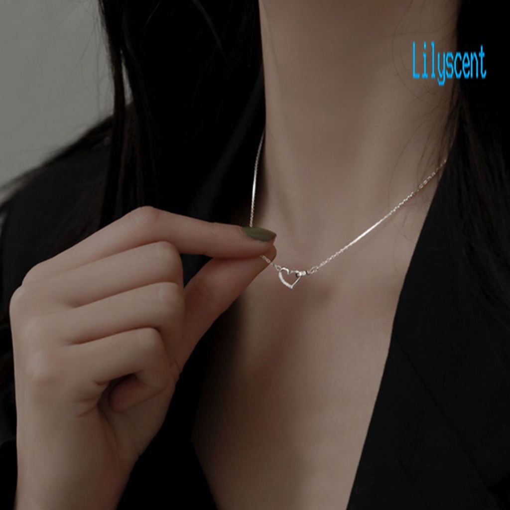 Kalung Rantai Bentuk Hati Aksen Berlian Imitasi Adjustable Untuk Wanita