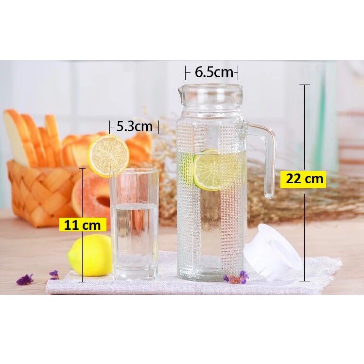 Water Glass Set Garis [4 Glass + 1 Jug] - [CEK DESKRIPSI]