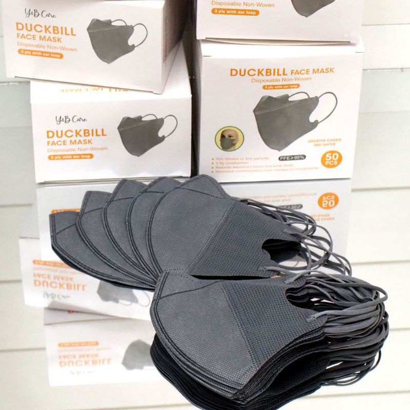Masker Duckbill Garis Warna Abu abu Masker Duckbil Face Mask 3ply Duck Bill Disposable Mask