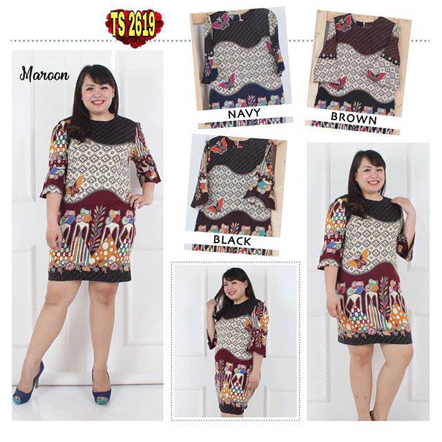 TS2619/ Dress Batik Wanita Katun Stretch Yuri Batik Jumbo Size Dress Kerja