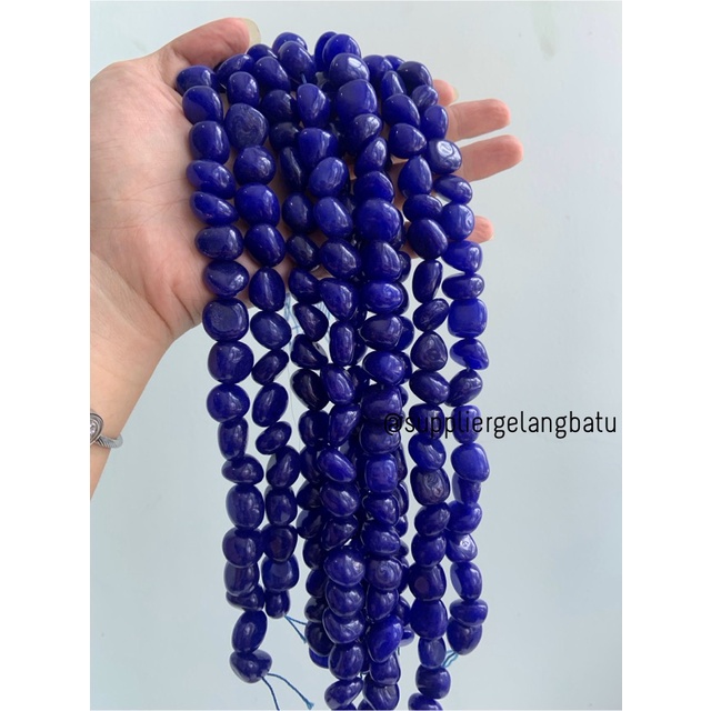 manik Batu alam blue agate biru Beads 14 x 12mm bahan gelang kalung anting strap mask kerajinan tangan craft citayam fashion week etink vintage elegan bali