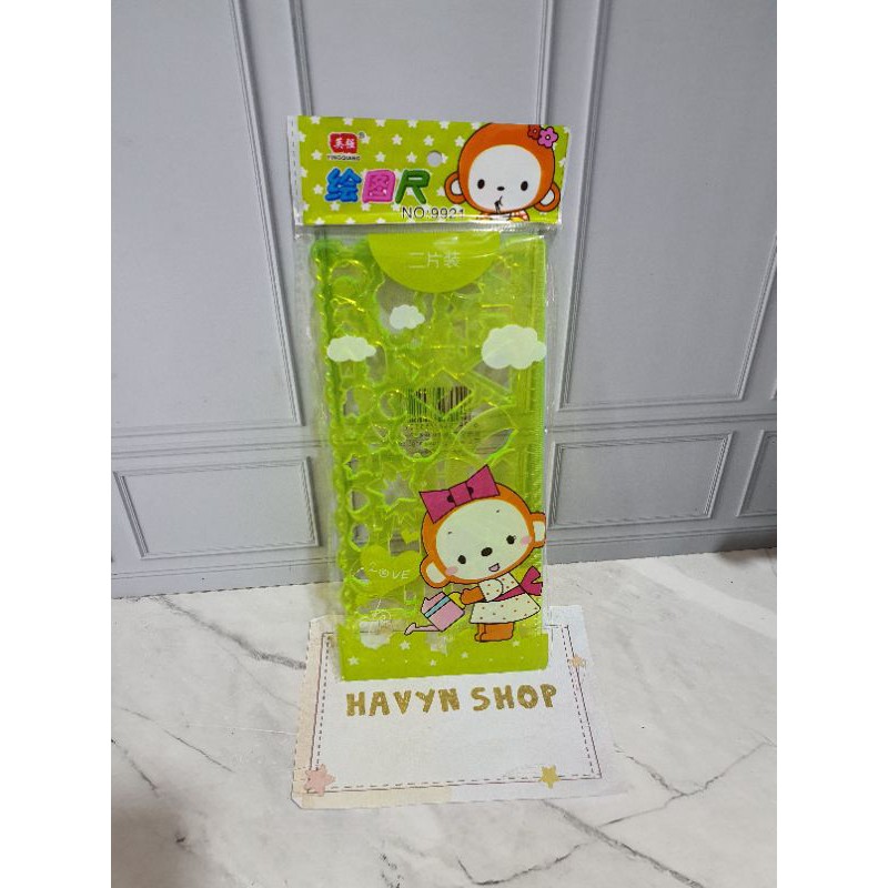 garisan isi 2 pcs untuk cetak gambar/garisan sablon/penggaris design/siru/penggaris set 2-Hijau