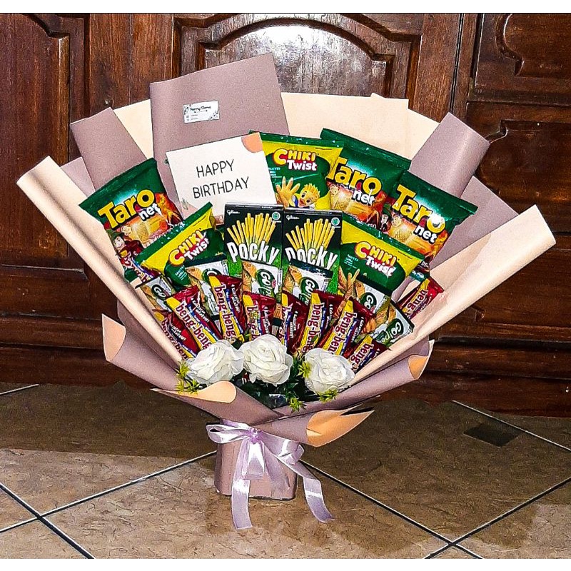 

bucket snack bouquet snack murah wisuda ulang tahun