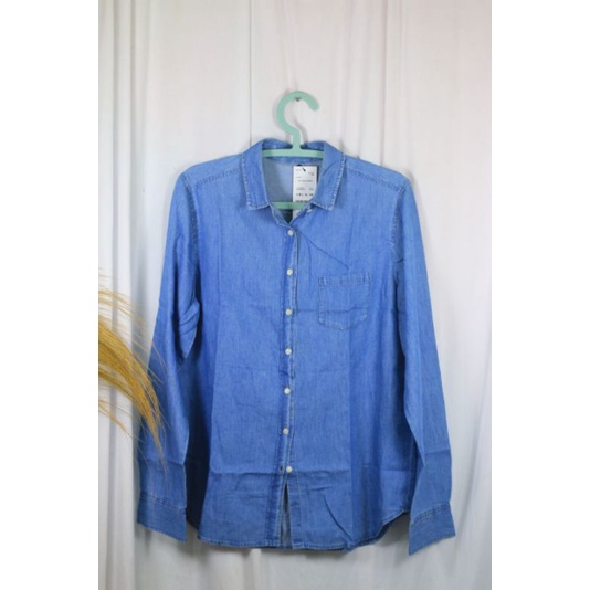 Kemeja Wanita Katun Denim Import Daun | hem wanita lengan panjang
