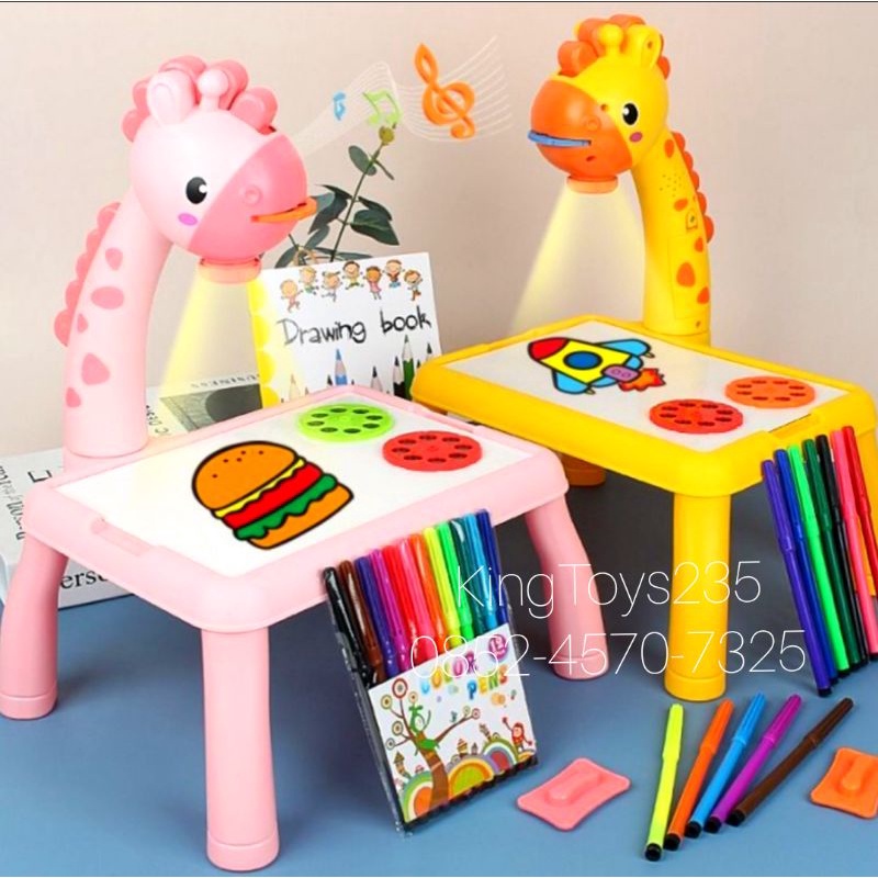 Mainan Anak Meja Proyektor Lampu Musik Bonus Batrai Spidol Warna Buku Gambar Menggambar Hewan Binata
