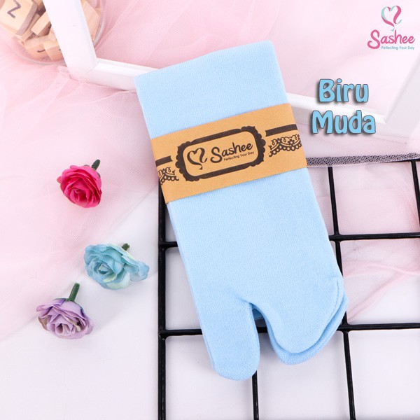 Kaos Kaki Wanita Jempol Dewasa Panjang Warna Polos Muslimah Sashee Original Sepasang All Size-Biru Muda