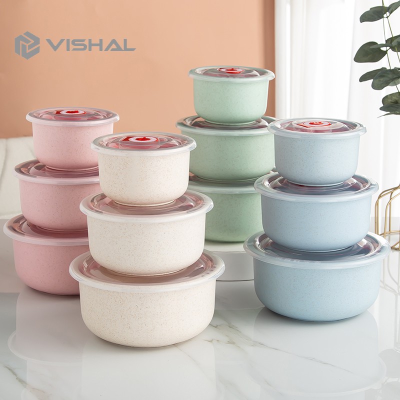 VISHAL 3 in 1 Kotak Pengawet Kedap Udara Mangkuk Dengan Penutup Gandum Mangkuk Berkapasitas Besar VS