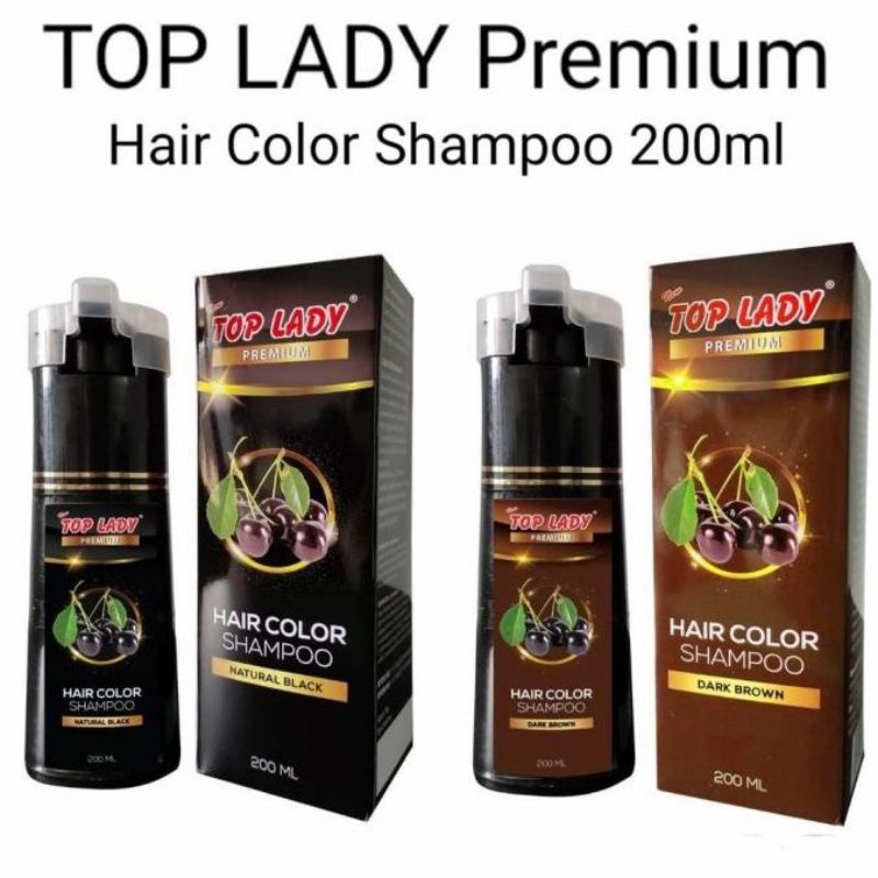 [200ml] Top Lady Premium Hair Color Shampoo | Shampo Natural Black | Dark Brown