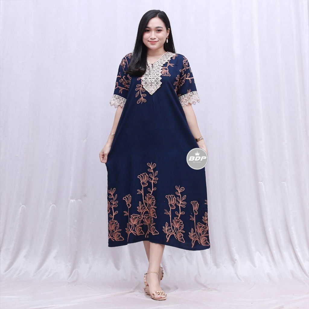 Dianputri - Daster Arab Zeema | Rayon Super Grade A | Resleting Depan Busui | Renda Milo Ori-afika navy