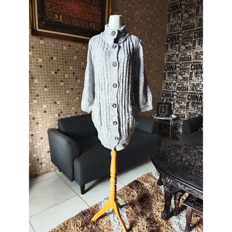 Long Cardi Rajut Kepang Turtleneck