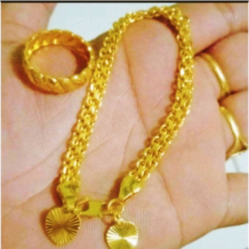 SET GELANG FREE CINCIN RANTAI LAPIS EMAS 24 K