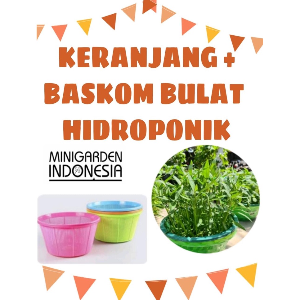 PAKET BASKOM BULAT + KERANJANG HIDROPONIK MINI TEMPAT WADAH HIDROPONIK