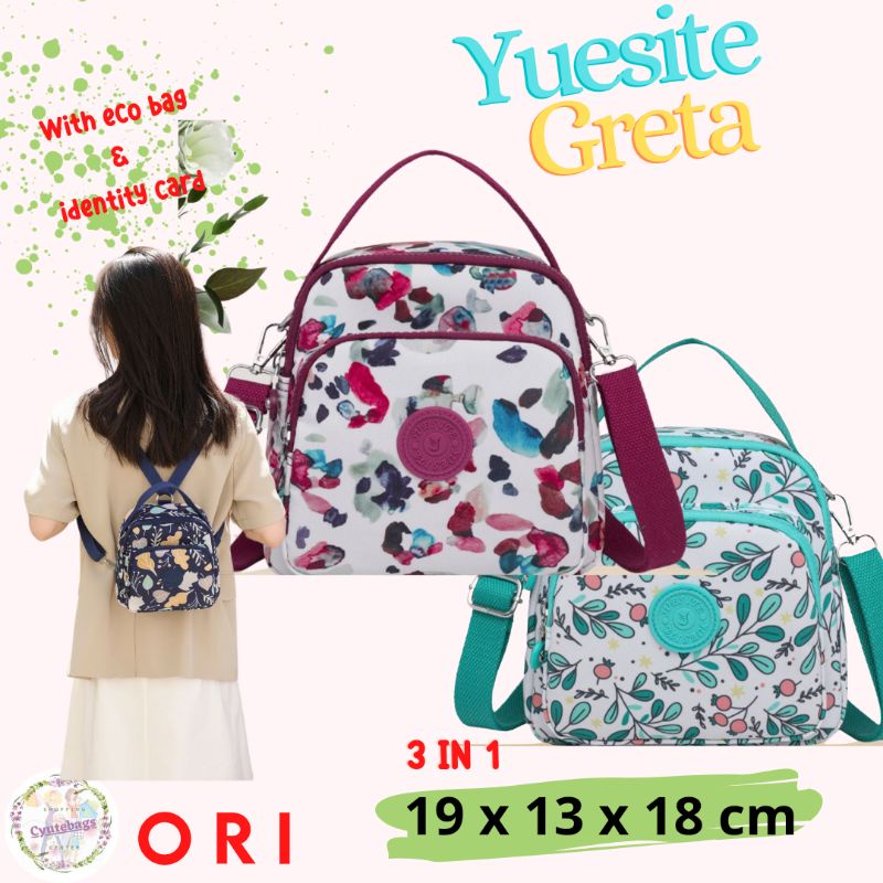 YUESITE GRETA ORIGINAL TAS WANITA 3in1 TENTENG SELEMPANG RANSEL KECIL SMALL CYUTEBAGS