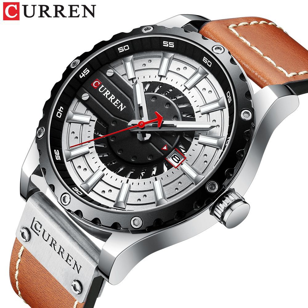 CURREN 8374 Jam Tangan Pria Analog Tali Kulit Chronograph Aktif Luminous Hand WATCHKITE WKOS