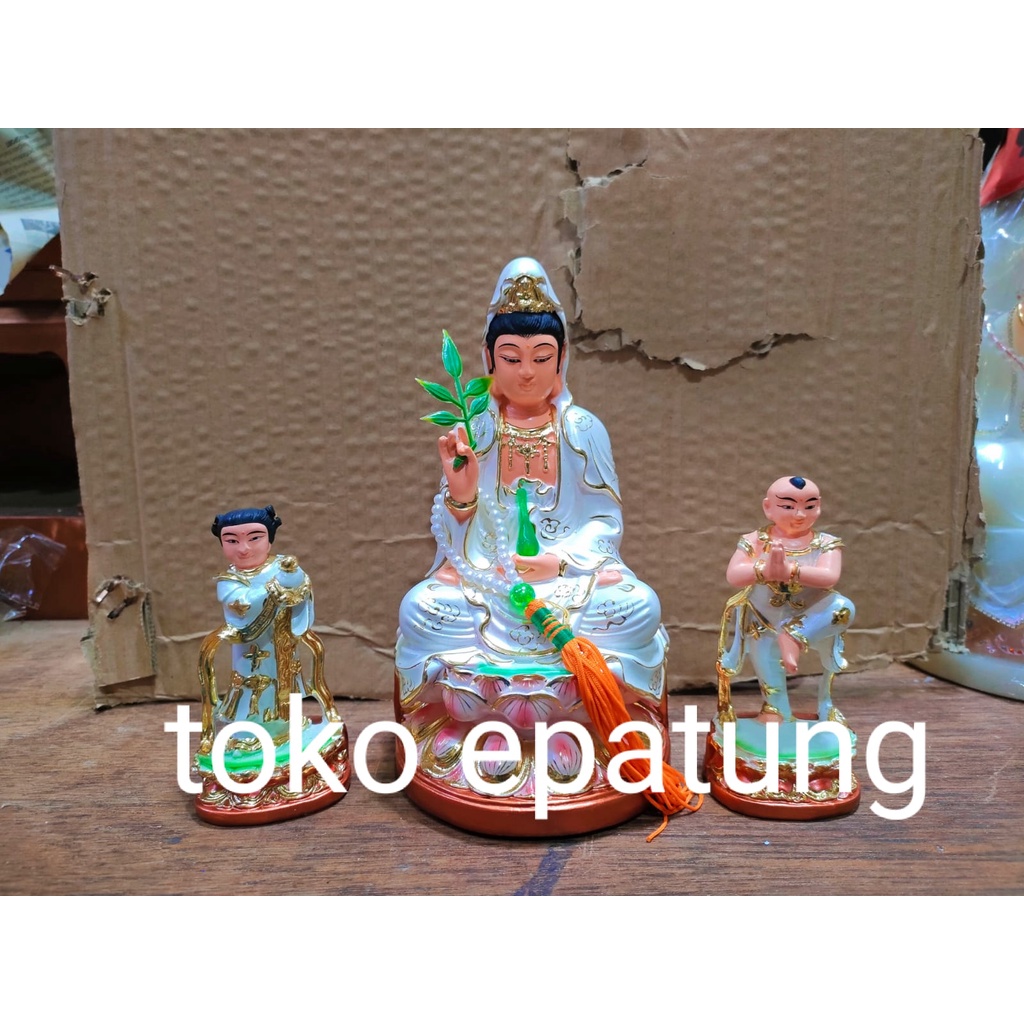 patung dewi kwan im / guan yin / kwan in 6 inch - fiber - set