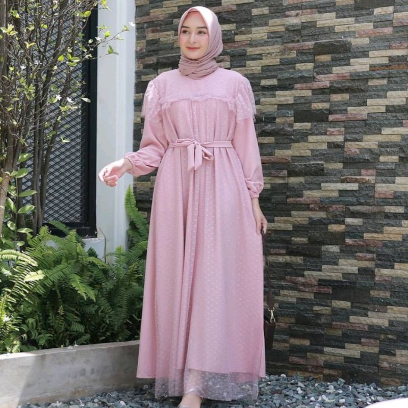 DRESS BRUKAT TILE MAXI DRESS TULLE GAMIS REMAJA