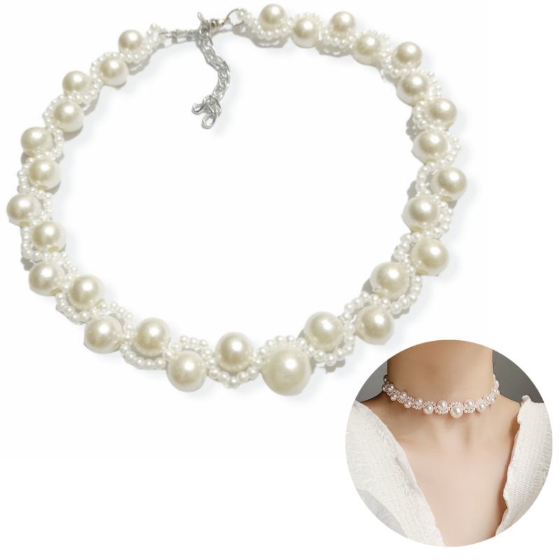 Danella Korean Pearl Choker Necklace Kalung Mutiara Korea Anyam Ulir