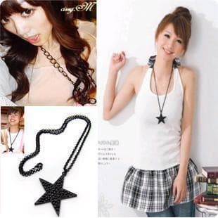 NR kalung bintang hitam   diamond black star pentagram necklace JKA033