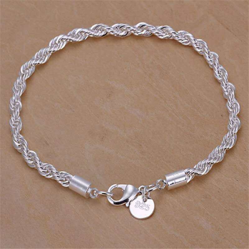 Gelang Titanium Premium Kulit asli Baja tahan karat Menenun Tombol Wanita bracelet wedding-Silver