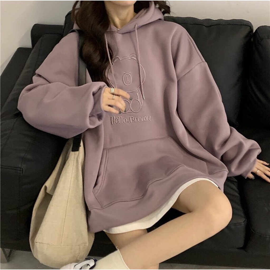 4539 Hello Browns Hoodie Oversize Wanita | Sweater Hoodie Wanita Korean Style