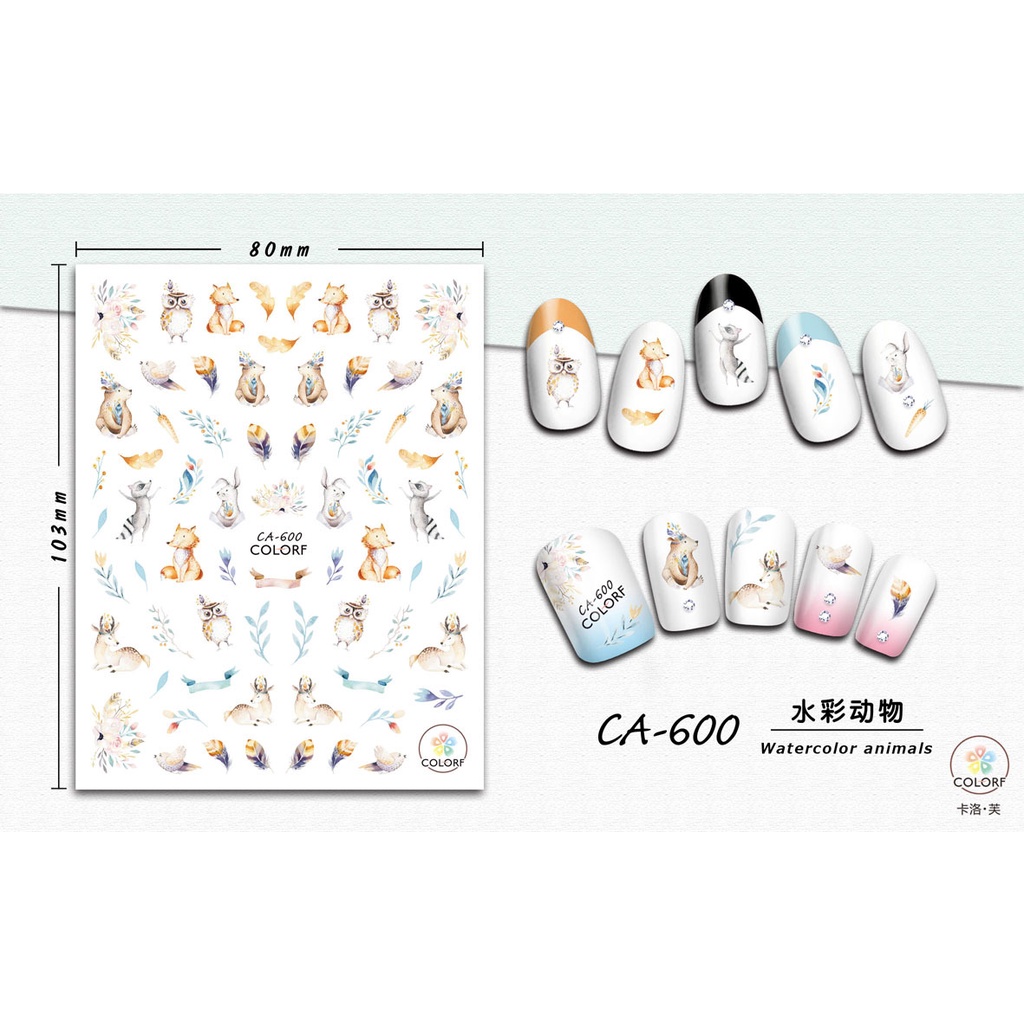 Cute Forest Animal Owl Deer Wolf Ultra Thin Nail Sticker Stiker Kuku Binatang Lucu Nail Art Craft Ju