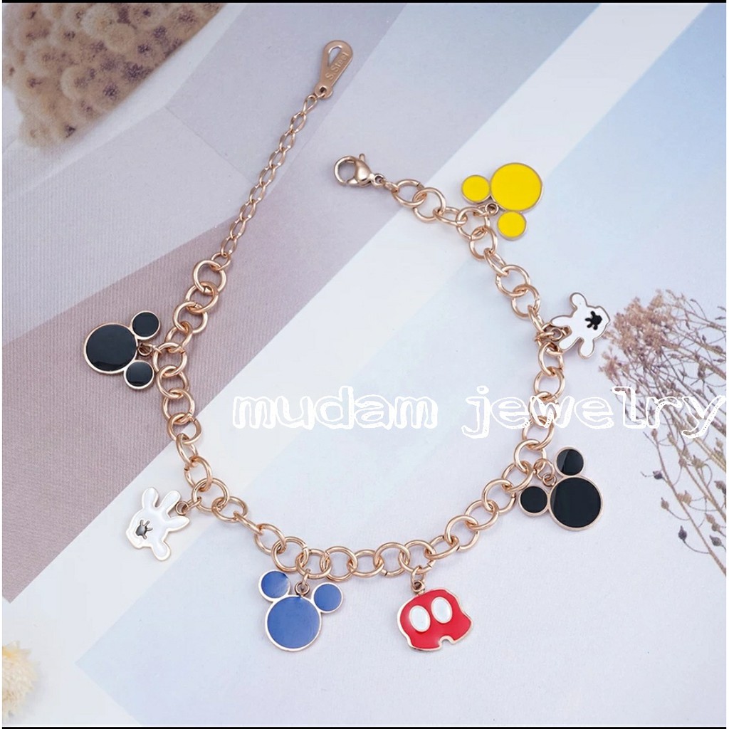Gelang Rantai Titanium Model Cartoon Minnie dan Mickey Polos