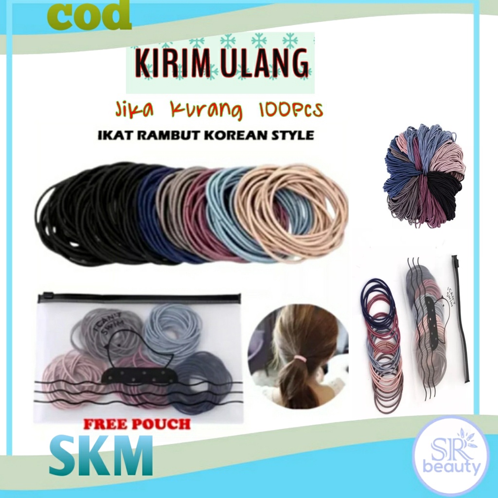 Ikat Rambut Korea Karet Gelang Tali Anak Wanita  Perempuan Cewek  Murah Warna Polos Hitam Set 100pcs
