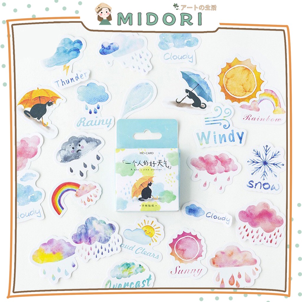 

[MIDORI] 46 Pcs WEATHER Deco Sticker Planner DIY Scrapbook Stiker Dekor Cuaca Musim Kotak - B0019