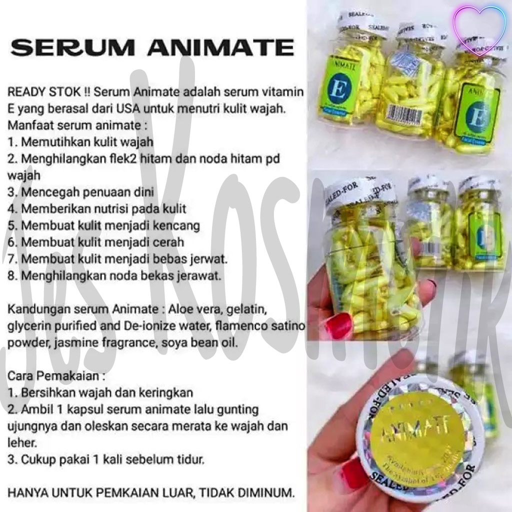 Animate Vitamin E Facial Oil Serum Wajah isi 60 Kapsul / Grosir Kosmetik