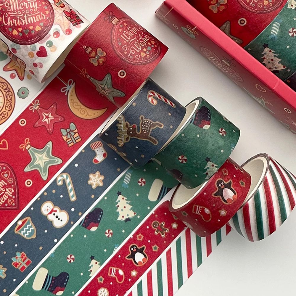 REBUY 6 pcs/box Christmas Tape Set Gift Adhesive Tape Masking Tape DIY Scrapbooking Creative Office Supplies Tape Sticker Sticker Label Handbook Decor Decorative Tape