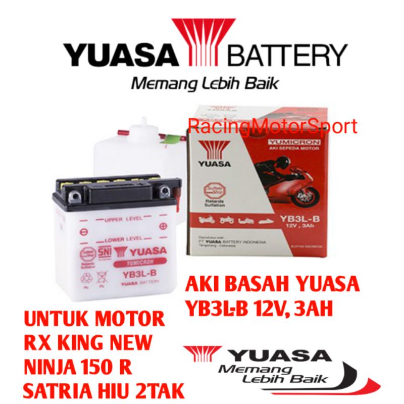 AKI BASAH YUASA YB3L-B 12V, 3AH, RXKING, NINJA 150 R. DLL