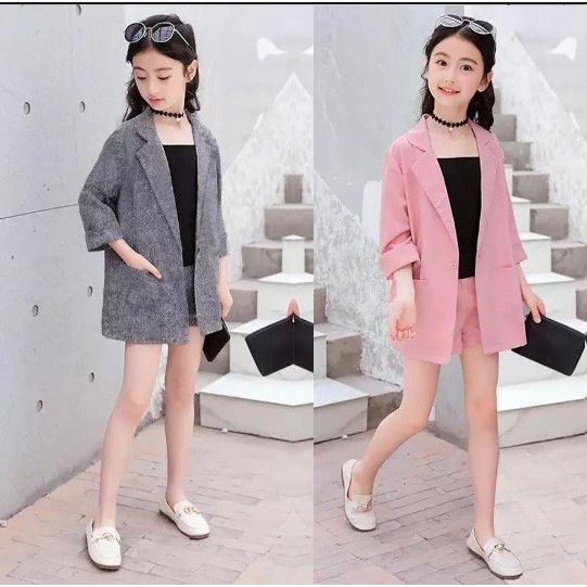 Baju Anak Perempuan 5 6 7 Tahun Setelan baju Blazer Anak Tanggung Dewasa Jas Kid Polos Katun