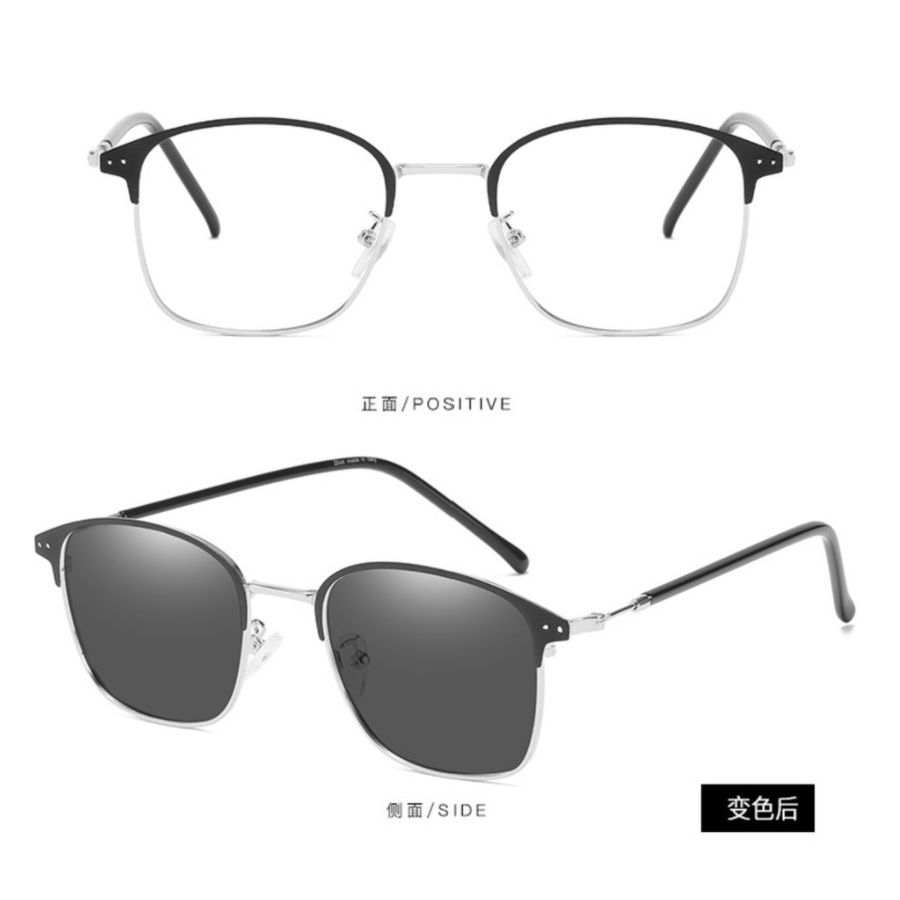 Kacamata Lensa Photocromic 2 In 1 Anti Radiasi Wanita Pria 1924 Kacamata Komputer Anti Silau Blue Ray Radiasi Korea KC010 (PTC002)-PTC002 - SILVER