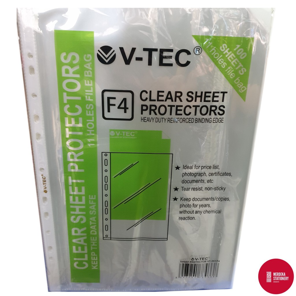 

Clear Sheet Protector V-TEC F4 11 holes/lubang File Bag 100 Lembar