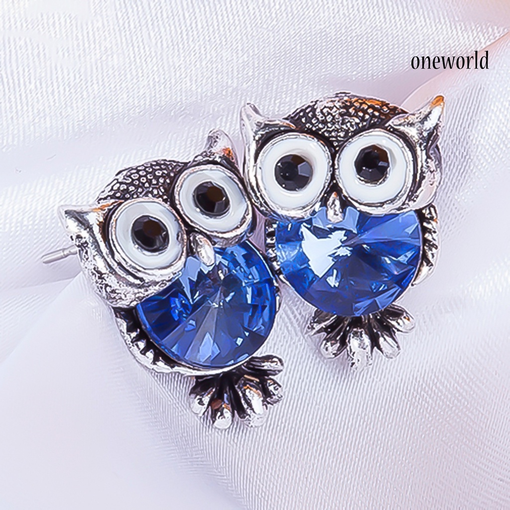 OW@ Ear Studs Owl Shaped Rhinestone Inlaid Alloy Stud Earrings Charm Fashion Jewelry for Party