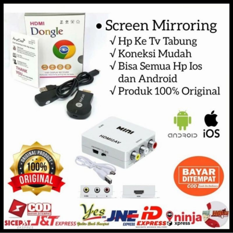 PAKET DONGLE +TO AV RCA KONVERTER DARI HP KE TV TABUNG