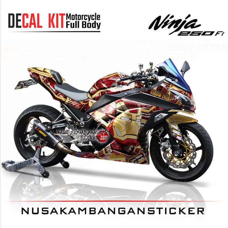 Decal Stiker Motor Kawasaki Ninja 250 fi Full Body Merah Gold Racing Team Sticker Variasi Custom