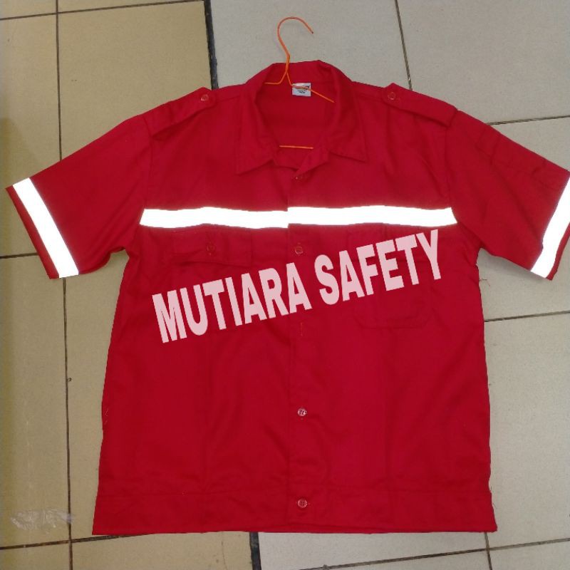 seragam safety atasan lengan pendek merah / baju safety baju proyek sergam proyek