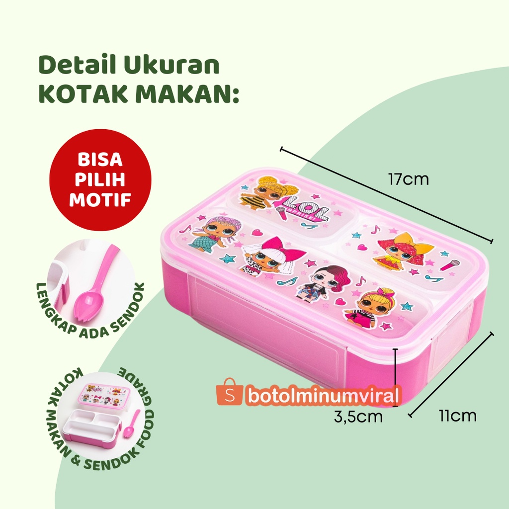 Tempat Kotak Bekal Makan Anak TK SD Karakter Anti Tumpah Lunch Box