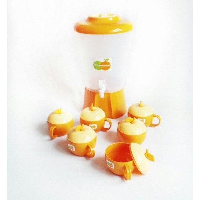 PREMIUM  Dispenser Set Gelas Apel Golden Sunkist - Drink Jar Set isi 6 pcs