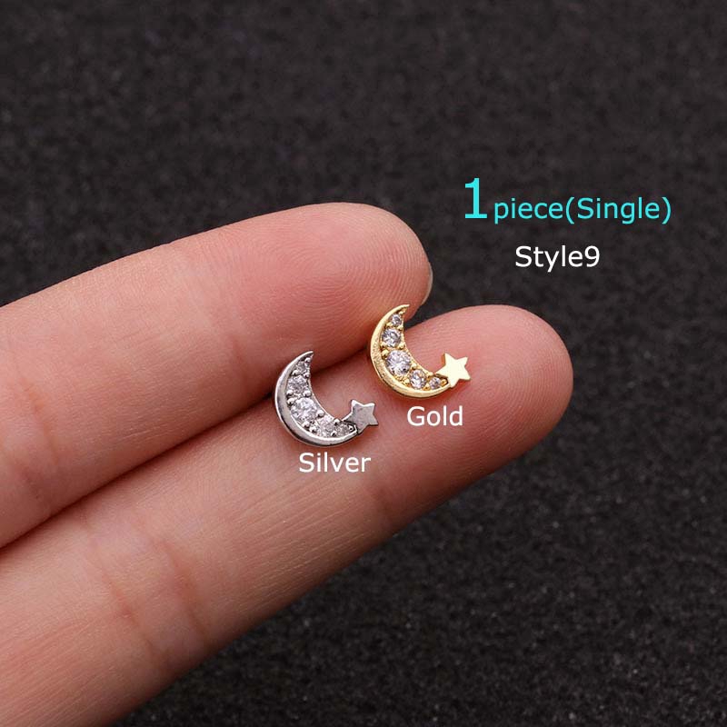 1piece Stainless Steel Tragus Cartilage Earrings Stud 6mm Length Daith Orbital Helix Piercing 20G