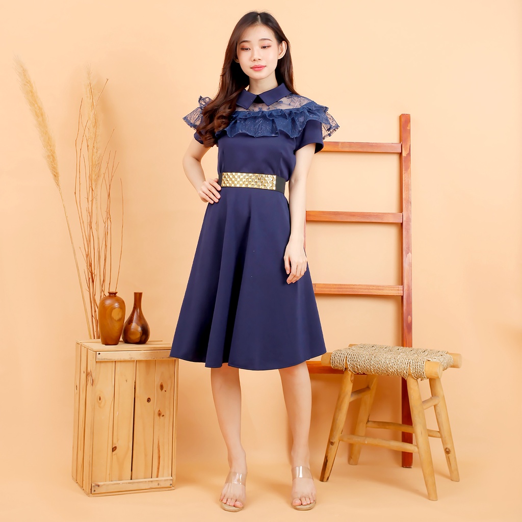 Kathryn collection #4209 , Dres scuba import kombinasi tile bordir gliter mutiara + belt