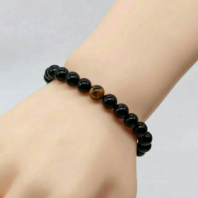 Gelang Batu Natural Black Onyx Tiger Eye Original