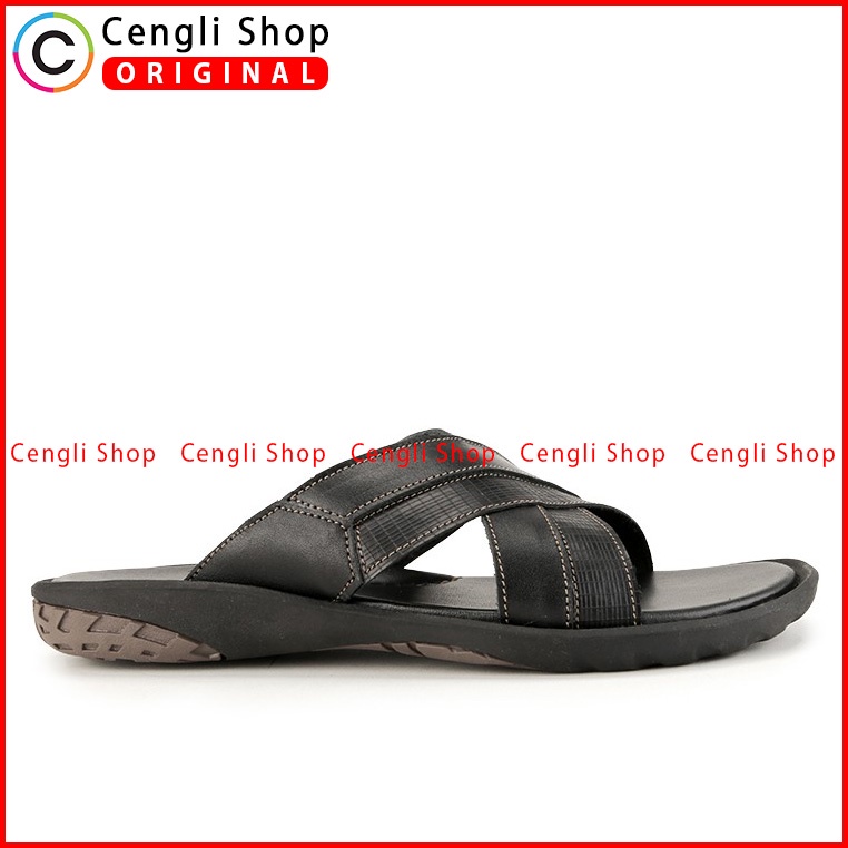 SANDAL SLIDE KULIT ANDRE VALENTINO PRIA ORIGINAL CASUAL HITAM AVM08