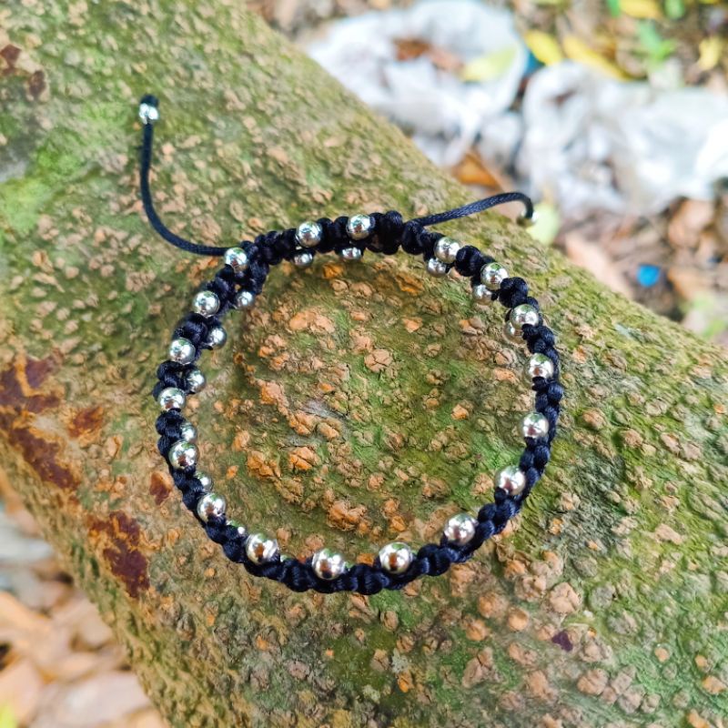 Gelang Hitam Manik Bulat/Gelang Pria Wanita